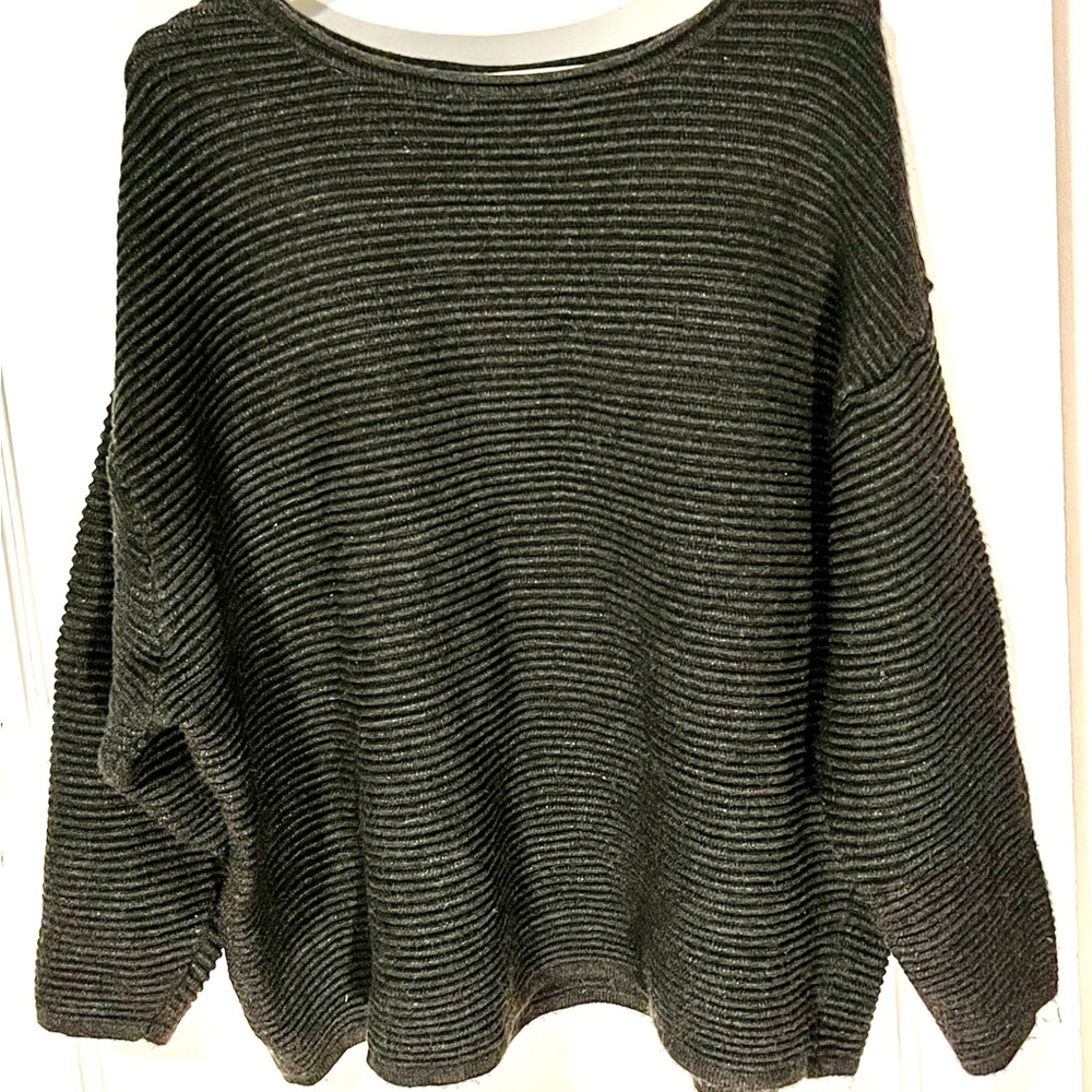Zara Dark Gray Striped Crew Neck Oversized Sweater